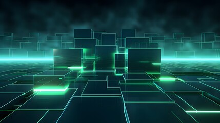 3d rendering of mind green and blue abstract geometric background. Scene for advertising, technology, showcase, banner, game, sport, cosmetic, business, metaverse. Sci-Fi Illustration. Product display