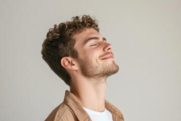 Obraz premium A close up of a man's face with his eyes closed