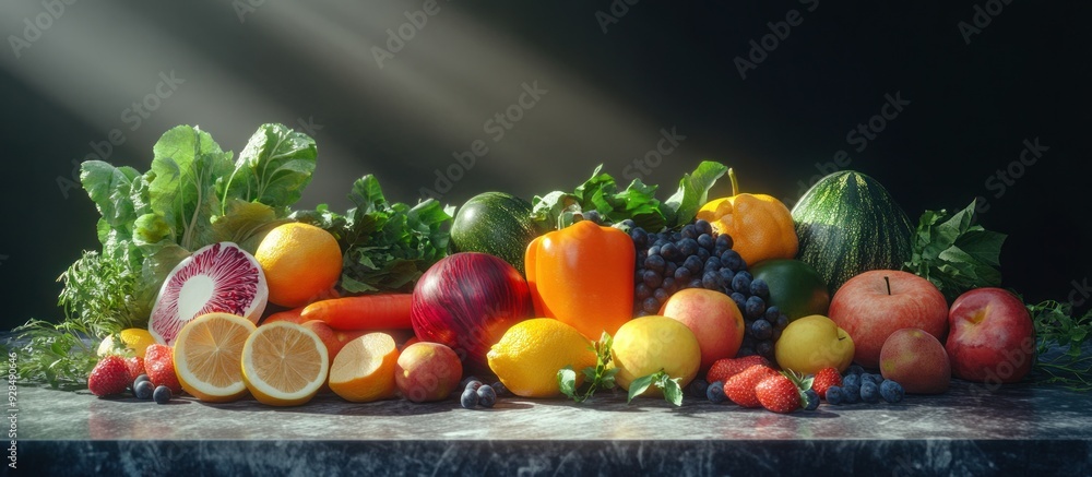 Wall mural a colorful arrangement of fresh fruits and vegetables