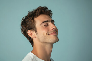 Fototapeta premium A close up of a man's face with his eyes closed