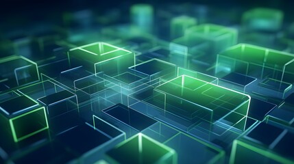 Obraz premium 3d rendering of mind green and blue abstract geometric background. Scene for advertising, technology, showcase, banner, game, sport, cosmetic, business, metaverse. Sci-Fi Illustration. Product display