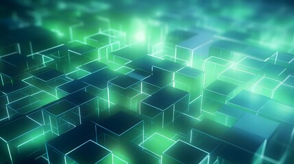 Obraz premium 3d rendering of mind green and blue abstract geometric background. Scene for advertising, technology, showcase, banner, game, sport, cosmetic, business, metaverse. Sci-Fi Illustration. Product display