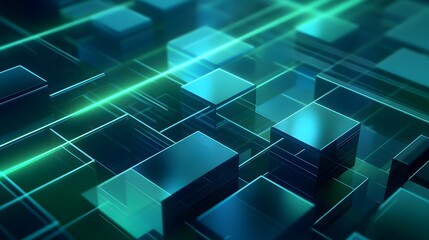 Fototapeta premium 3d rendering of mind green and blue abstract geometric background. Scene for advertising, technology, showcase, banner, game, sport, cosmetic, business, metaverse. Sci-Fi Illustration. Product display