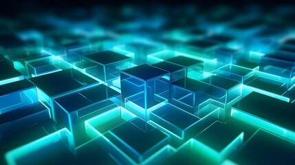 3d rendering of mind green and blue abstract geometric background. Scene for advertising, technology, showcase, banner, game, sport, cosmetic, business, metaverse. Sci-Fi Illustration. Product display