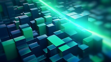 3d rendering of mind green and blue abstract geometric background. Scene for advertising, technology, showcase, banner, game, sport, cosmetic, business, metaverse. Sci-Fi Illustration. Product display