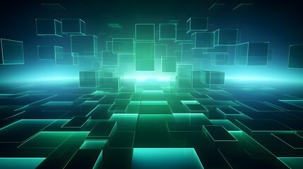 Obraz premium 3d rendering of mind green and blue abstract geometric background. Scene for advertising, technology, showcase, banner, game, sport, cosmetic, business, metaverse. Sci-Fi Illustration. Product display