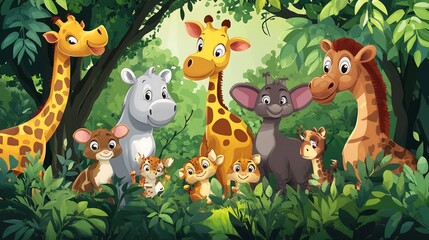 Naklejka premium a group of wild animals in the junggle