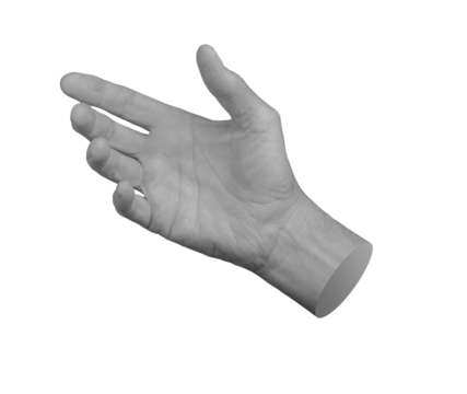 Hand gesture for holding or presenting an invisible object or product. outstretched, isolated on white background.