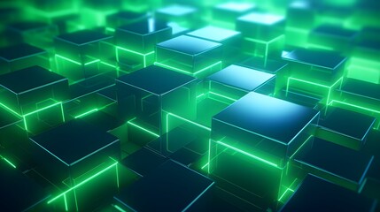 3d rendering of mind green and blue abstract geometric background. Scene for advertising, technology, showcase, banner, game, sport, cosmetic, business, metaverse. Sci-Fi Illustration. Product display