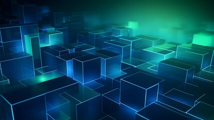 3d rendering of mind green and blue abstract geometric background. Scene for advertising, technology, showcase, banner, game, sport, cosmetic, business, metaverse. Sci-Fi Illustration. Product display
