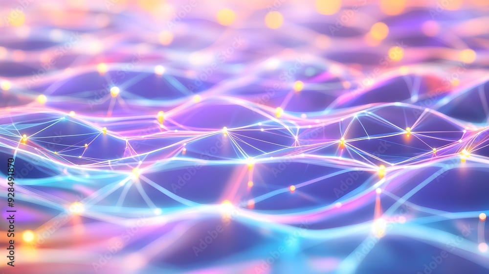 Poster abstract network with glowing lines and dots