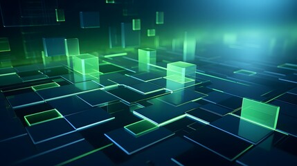 3d rendering of mind green and blue abstract geometric background. Scene for advertising, technology, showcase, banner, game, sport, cosmetic, business, metaverse. Sci-Fi Illustration. Product display