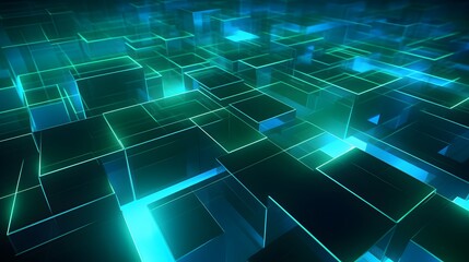 3d rendering of mind green and blue abstract geometric background. Scene for advertising, technology, showcase, banner, game, sport, cosmetic, business, metaverse. Sci-Fi Illustration. Product display