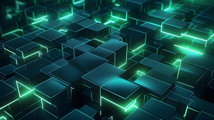 Obraz premium 3d rendering of mind green and blue abstract geometric background. Scene for advertising, technology, showcase, banner, game, sport, cosmetic, business, metaverse. Sci-Fi Illustration. Product display