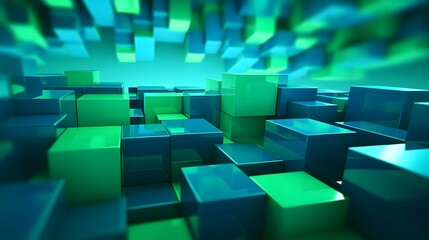 3d rendering of mind green and blue abstract geometric background. Scene for advertising, technology, showcase, banner, game, sport, cosmetic, business, metaverse. Sci-Fi Illustration. Product display