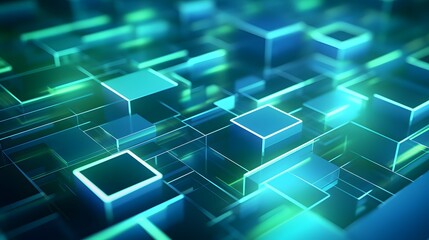 Fototapeta premium 3d rendering of mind green and blue abstract geometric background. Scene for advertising, technology, showcase, banner, game, sport, cosmetic, business, metaverse. Sci-Fi Illustration. Product display