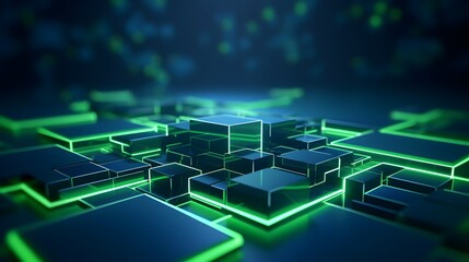 Obraz premium 3d rendering of mind green and blue abstract geometric background. Scene for advertising, technology, showcase, banner, game, sport, cosmetic, business, metaverse. Sci-Fi Illustration. Product display