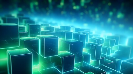 Fototapeta premium 3d rendering of mind green and blue abstract geometric background. Scene for advertising, technology, showcase, banner, game, sport, cosmetic, business, metaverse. Sci-Fi Illustration. Product display