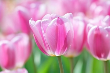 Obraz premium Vibrant pink tulips blooming in springtime garden
