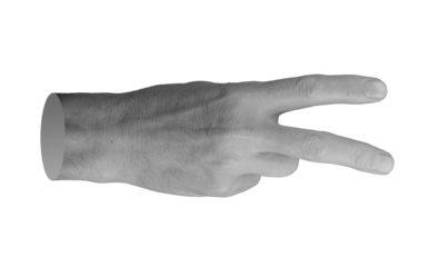 Hand showing scissors, shears with two fingers, V for victory, sign isolated on white background.