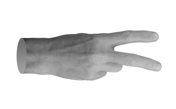 Hand showing scissors, shears with two fingers, V for victory, sign isolated on white background.