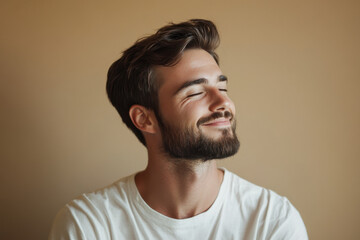 Obraz premium A close up of a man's face with his eyes closed