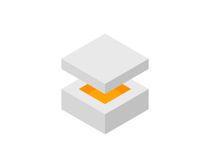 Cube logo, geometric vector design. Box logotype company, trendy tech emblem in pixel style.