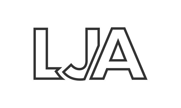 LJA logo design template with strong and modern bold text. Initial based vector logotype featuring simple and minimal typography. Trendy company identity.