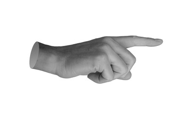 Finger pointing gesture, touching, showing. Index finger, pointer indicating aside, to right side. isolated on white background.