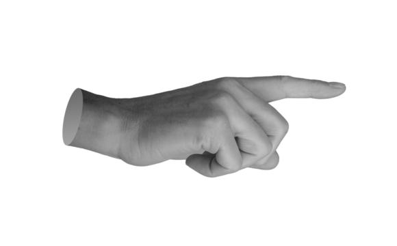 Finger pointing gesture, touching, showing. Index finger, pointer indicating aside, to right side. isolated on white background.