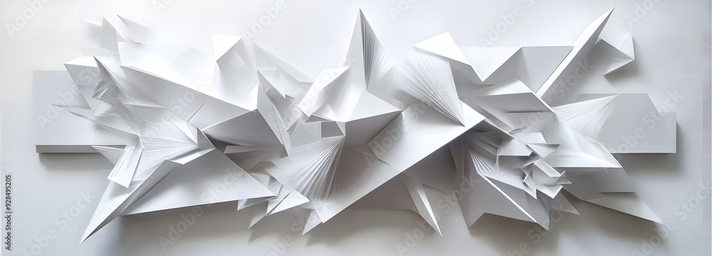 Poster 58. futuristic 3d wall art with layered shapes and floating prisms creating a sophisticated geometri