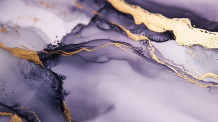 Elegant abstract design featuring flowing purples and gold accents on a textured surface