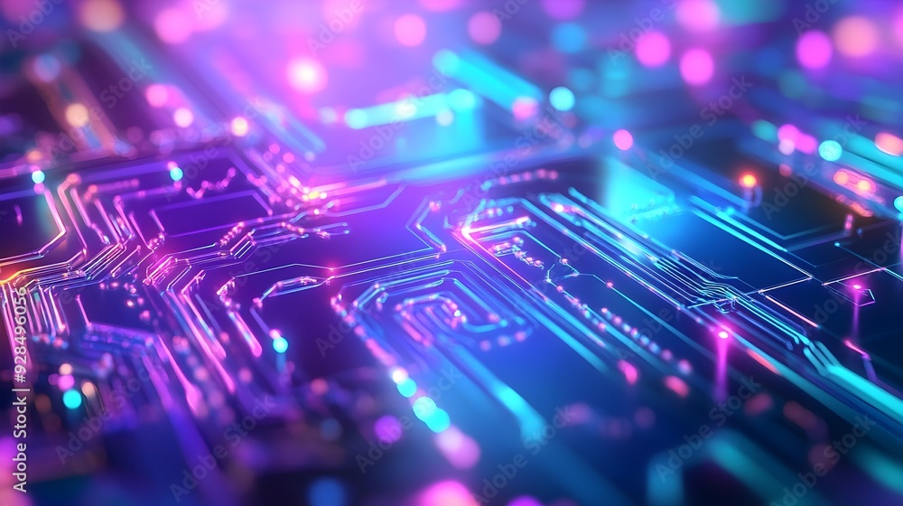 Poster abstract technology background with neon lights and circuits