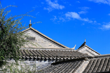 Beautiful ancient buildings, under the blue sky and white clouds