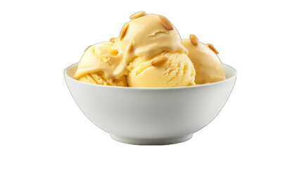 rich and flavorful dulce de leche ice cream served in a bowl on transparent background