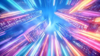 Cityscape with Neon Lights and Speed Lines