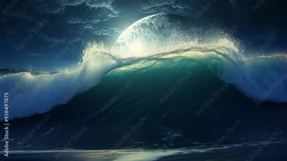 Poster a large wave crashing into a planet
