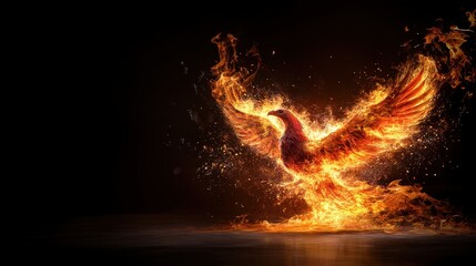 A majestic phoenix rises from flames, symbolizing rebirth and transformation in a stunning display of fire and elegance.