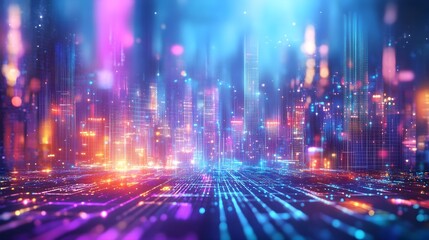 Fototapeta premium Futuristic Cityscape Neon Lights Digital Art