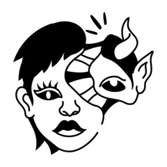 Demon head icon in doodle style 