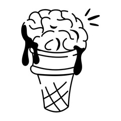 Melting brain icon in drawing style 