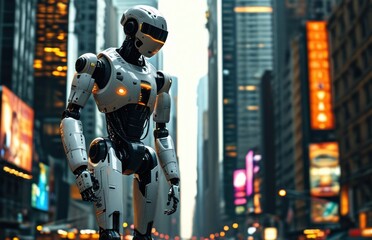 Fototapeta premium Robot positioned on an urban street