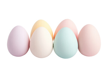Colorful pastel eggs arranged in a row, perfect for spring or Easter themed projects and decorations.