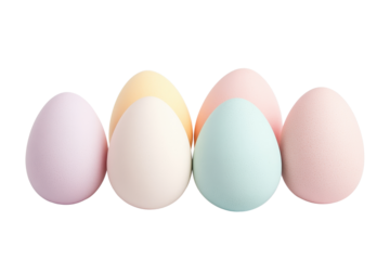 Colorful pastel eggs arranged in a row, perfect for spring or Easter themed projects and decorations.