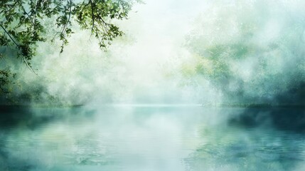 Misty Lake in a Tranquil Forest.
