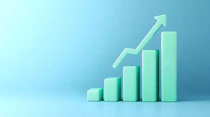 3D bar chart showing growth with an upward arrow, representing business success and positive trend in a minimalist style.