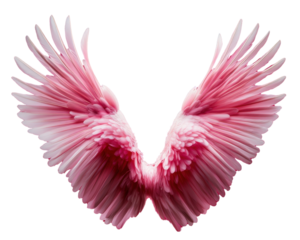 Stunning pink wings showcasing intricate feather details, perfect for themes of freedom, beauty, and fantasy.