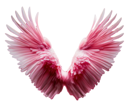 Stunning pink wings showcasing intricate feather details, perfect for themes of freedom, beauty, and fantasy.