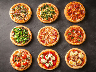 Variety of Pizzas with Different Toppings.