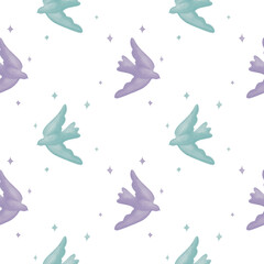Watercolour flying birds silhouette on transparent background